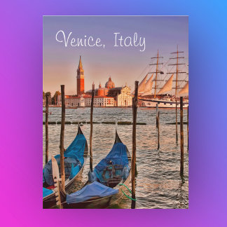 Venedig, Italien Gondoler och segelbåt vykort