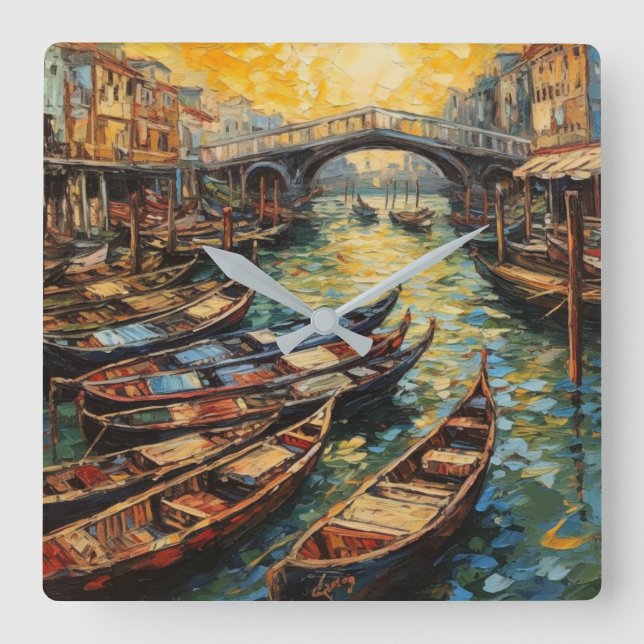 Venedig, Italien, i van Gogh stil Fyrkantig Klocka (Framsida)