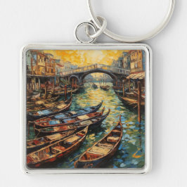 Venedig, Italien, i van Gogh stil Fyrkantig Silverfärgad Nyckelring