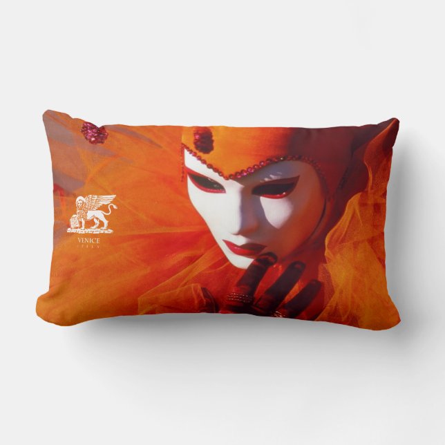 Venedig italien (IT) - orange karnevaldräkt Lumbarkudde (Framsida)