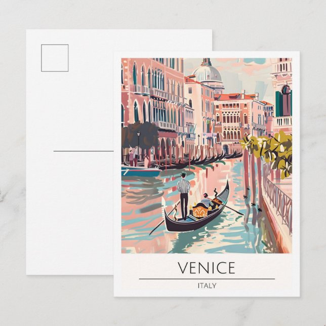 Venedig Italien Konst Illustration Resa Vykort (Fram/baksida)