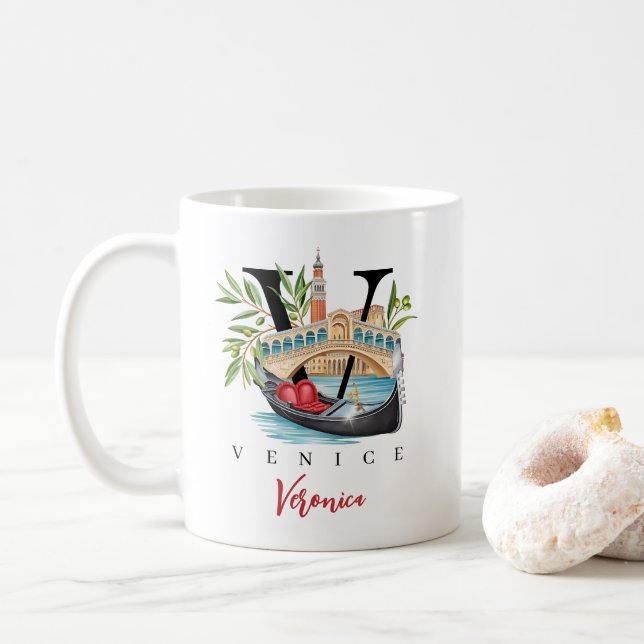 Venedig Italien Monogram Bokstav V Personligt Gåva Kaffemugg (Med munk)