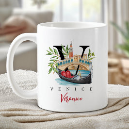 Venedig Italien Monogram Bokstav V Personligt Gåva Kaffemugg