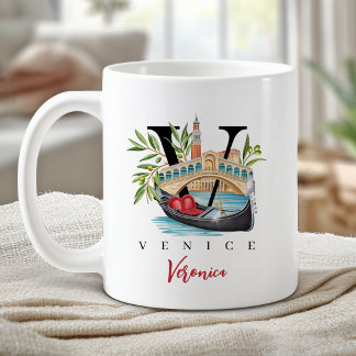 Venedig Italien Monogram Bokstav V Personligt Gåva Kaffemugg