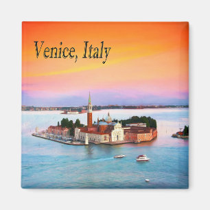 Venedig, Italien Orange Solnedgång Vacker Utsikt Magnet