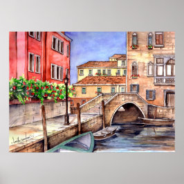 Venedig Italien Pen och Tvätta vattenfärg Poster