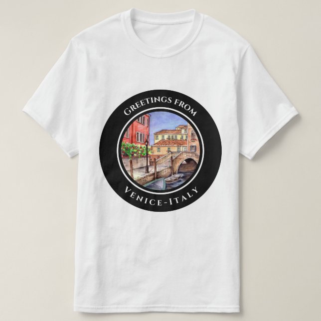 Venedig Italien Pen och Tvätta vattenfärgsfärg T Shirt (Design framsida)