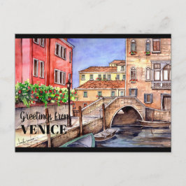 Venedig Italien Penna & Tvätt Vattenfärg Vykort