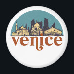 Venedig Italien Retro City Skyline Cityscape Art Magnet<br><div class="desc">Vintage- och reflexritorier med vackra skyliner, attraktion och cityscape-konst. Coola skyscraper och byggnad silhuette illustrerar handelsvara för turister och resenärer. Perfekt som souvenir att ta med sig hem när man reser hela världen runt. Spara minnet av din resa och semester med familj och vänner. Bakgrunden till färg kan anpassas till...</div>