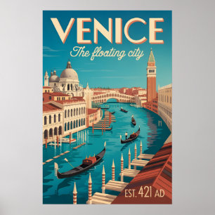 Venedig Italien Retro Siluett Stadsvy Resa Poster