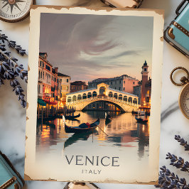 Venedig Italien Rialto Bridge Vintage Twilight Rus Vykort