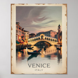 Venedig Italien Rialtobron Vintage Skymning Rustik Poster