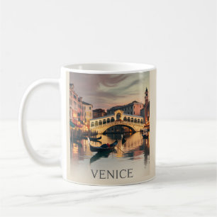Venedig Italien Semester Kanal Bro Skymning Retro Kaffemugg