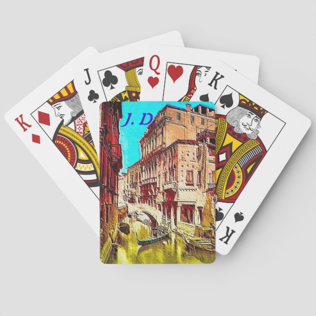 Venedig Italien Spelkort och monogrammat brev (Baksidan)