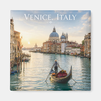 Venedig Italien Stora Kanalen Gondol Solnedgång Magnet