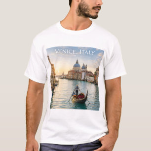 Venedig Italien Stora Kanalen Gondol Solnedgång T Shirt