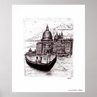 Venedig Italien svart och vit penna bläck teckning Poster