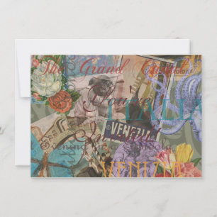 Venedig Italien Travel Vintage Söt Colorful Art Inbjudningar