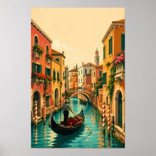 Venedig Italien Venetiansk Venetiansk kanal Retro Poster