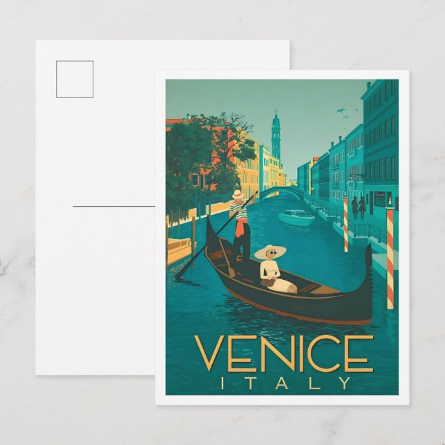 Venedig Italien Vintage Konst Resa Vykort (Fram/baksida)