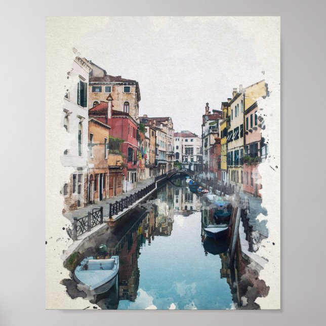 Venedig Italien Watercolor Art Poster (Framsidan)