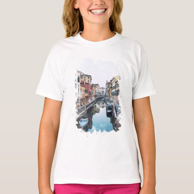 Venedig Italien Watercolor Art T Shirt (Framsida)