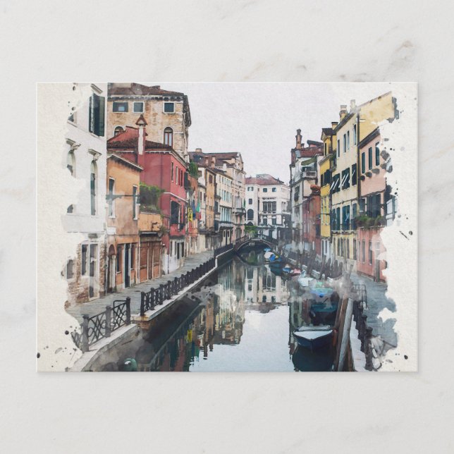 Venedig Italien Watercolor Art Vykort (Framsida)