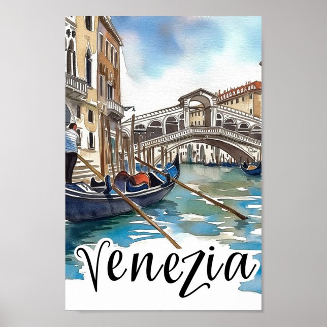 Venedig Italien Watercolor Painting Travel Poster (Framsidan)
