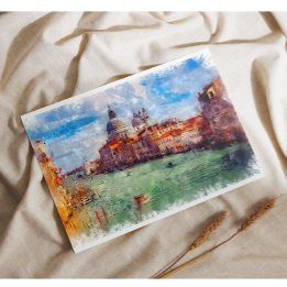 Venedig Italien WatercolorTravel Art Helg Vykort