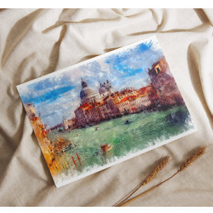 Venedig Italien WatercolorTravel Art Helg Vykort