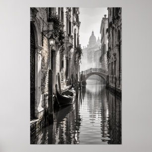 Venedig Kanal Gondol Svart och Vitt Väggkonst