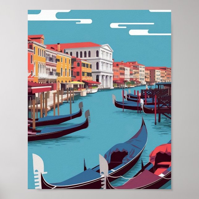Venedig-kanal poster - minimalistisk plana vektors (Framsidan)