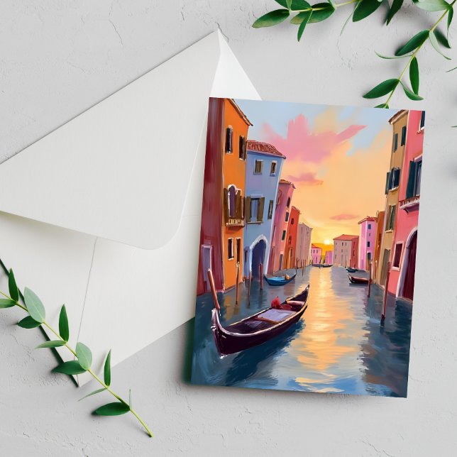 Venedig Kanal Solnedgång Gondol Akvarell Reskort (Skapare uppladdad)