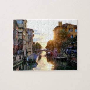 Venedig Lido canal at Sunset, italiensk vy, Italie Pussel