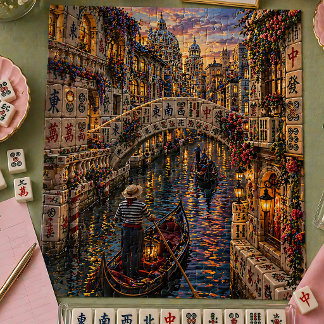 Venedig Mahjong Kakel Kanal Romantisk Gondol Blomm Pussel