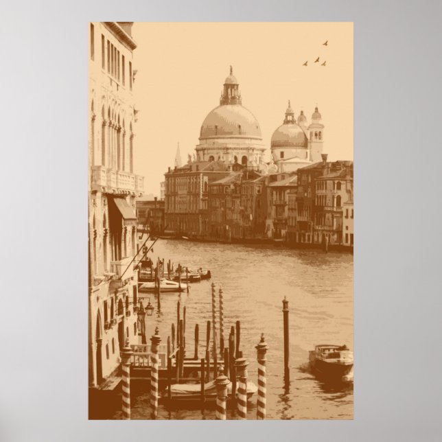 Venedig och Grand Canal i Taupe Poster (Framsidan)