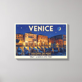 Venedig på natten Grand Canal Gondoler Konst Canvastryck