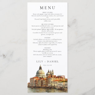 Venedig Panorama Akvarell Elegant Bröllop Meny