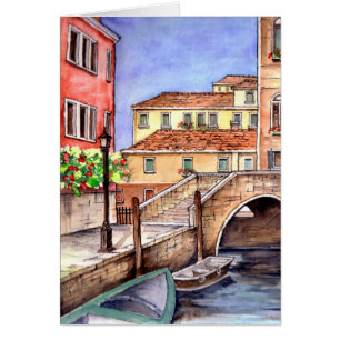 Venedig - penna och Tvätta vattenfärg Hälsningskort