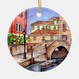 Venedig - penna och Tvätta vattenfärg Julgransprydnad Keramik