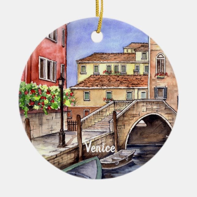 Venedig - penna och Tvätta vattenfärg Julgransprydnad Keramik (Framsidan)