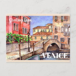 Venedig - Penna & Tvätt Vattenfärg Postkort Vykort