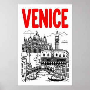 Venedig Resa Konsttryck, Gondol och Basilika Poster
