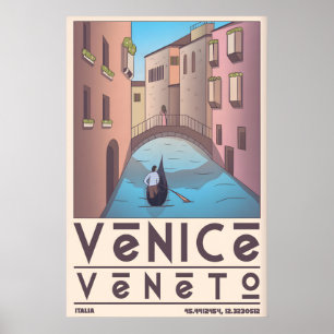 Venedig Reseraffisch, Grafisk Kanal Konst, Gondol Poster