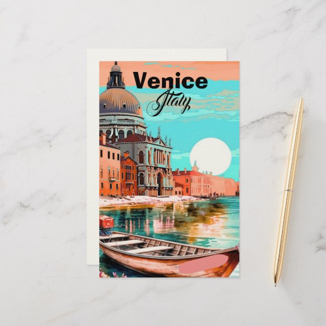 Venedig Reseskickkort Konst, Venedig vykort, Vened Brevpapper (Fram/Back In Situ)
