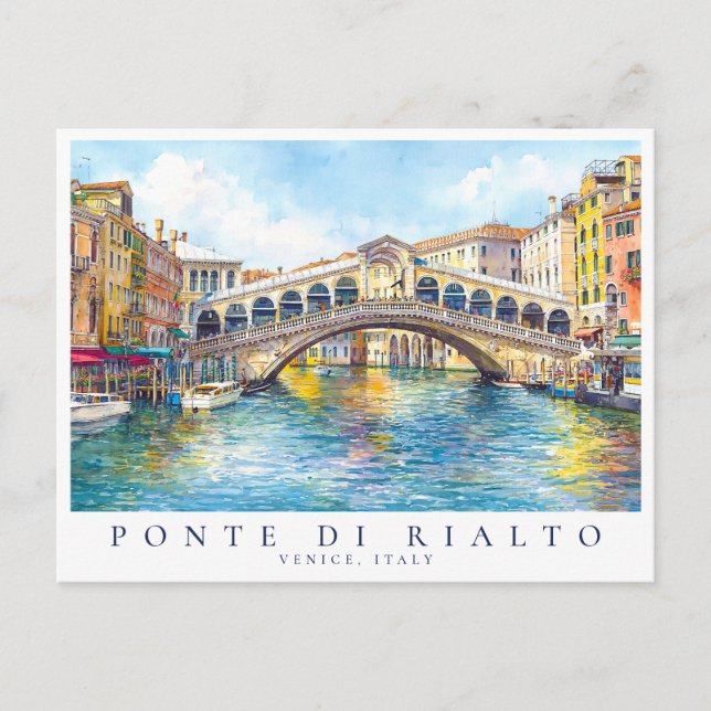 Venedig Rialtobron Akvarell Italien Resa Vykort (Framsida)
