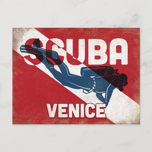 Venedig Scuba Diver - Blue Retro Vykort (Framsida)