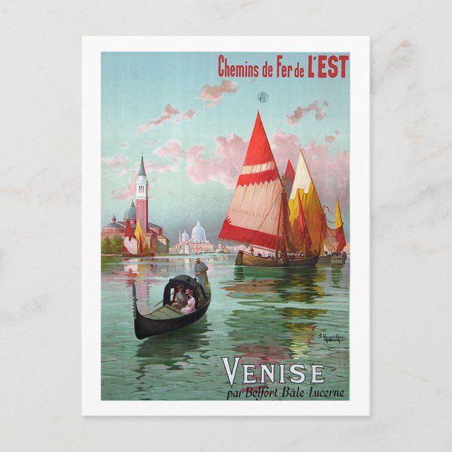 Venedig, segelbåtar, gondol, vintage, resa vykort (Framsida)