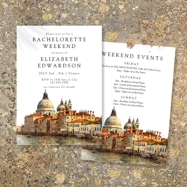 Venedig Siluett Vattenfärg Systerfest Inbjudningar (Venice Skyline Watercolor Bachelorette Weekend Invitation)