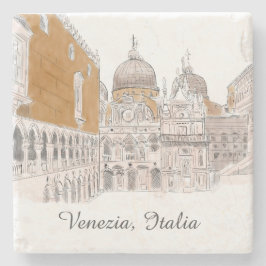 Venedig St. Marks Square Pen och Bläck Illustratio Stenunderlägg